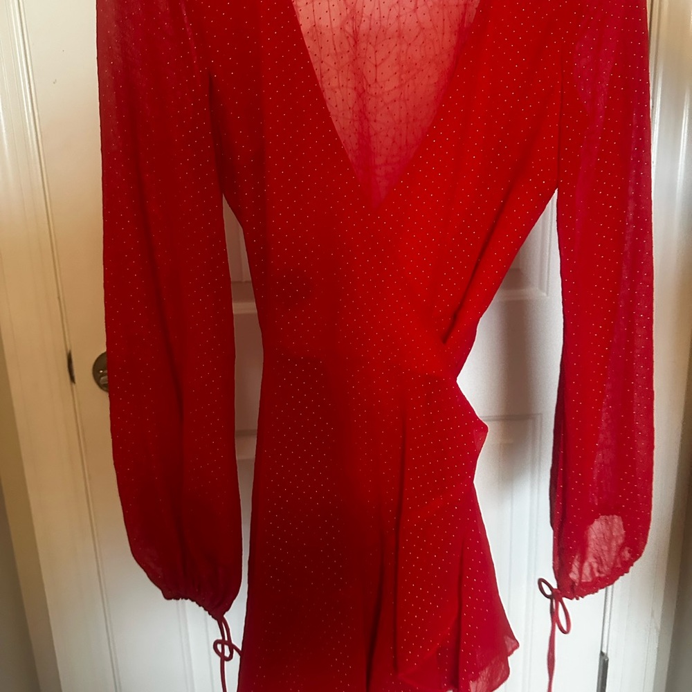Lucy in the Sky Red Sheer Wrap Dress